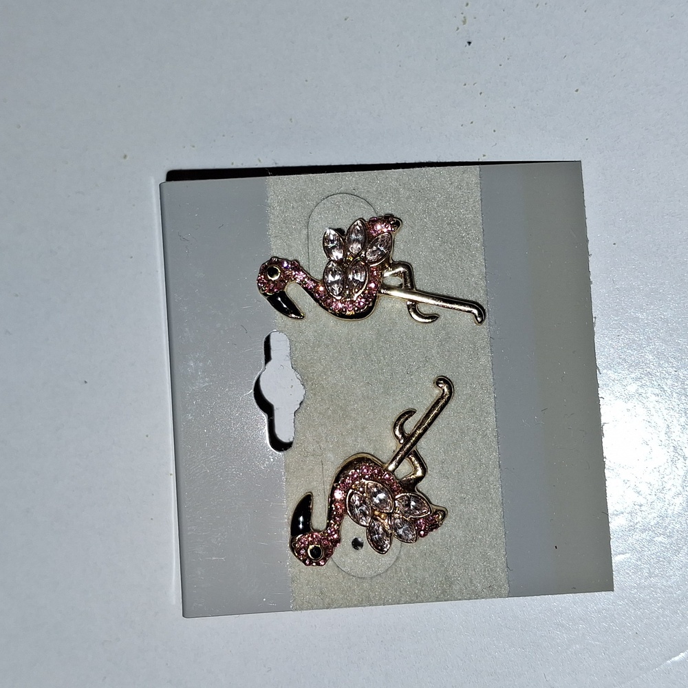 Flamingo Rhinestone and Enamel Stud Earrings